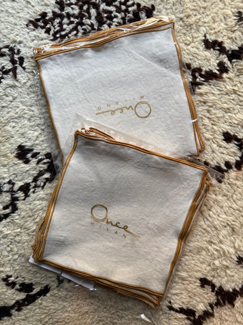 Once Milano Beige Cocktail Napkin with Mustard Trim - Picture 9 of 13